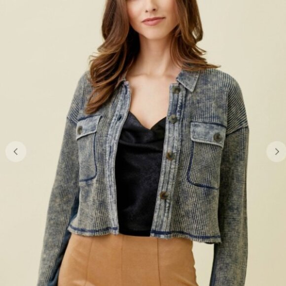 Navy Washed Cropped Jacket - NWT - Picture 3 of 4